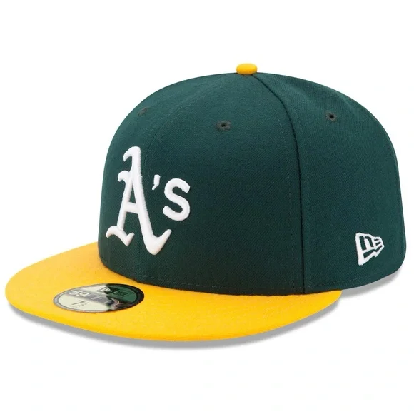New Era A’s athletics Yellow/Green fitted hat size 7 1/4 - Picture 1 of 8